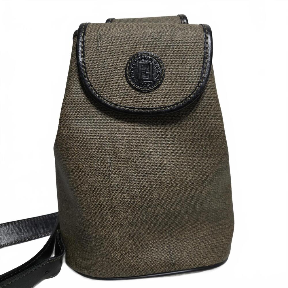Fendi Mini Backpack Pequin Stripe Dotted Canvas Leather Vintage Single Strap Bag